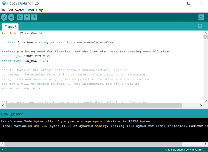 Arduino program screenshot