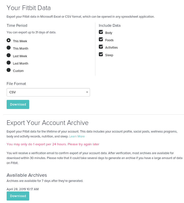 Fitbit Website Data Export