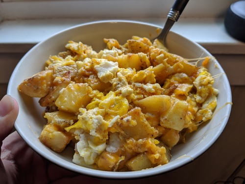 left over home fries in eggs and cheese
